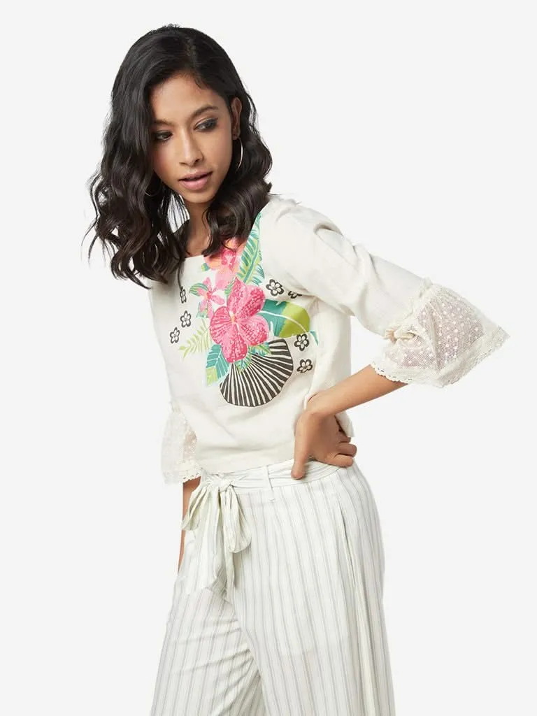 Bombay Paisley Off White Floral Print Top