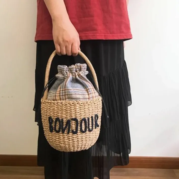 Bonjour Mini Straw Basket Bag