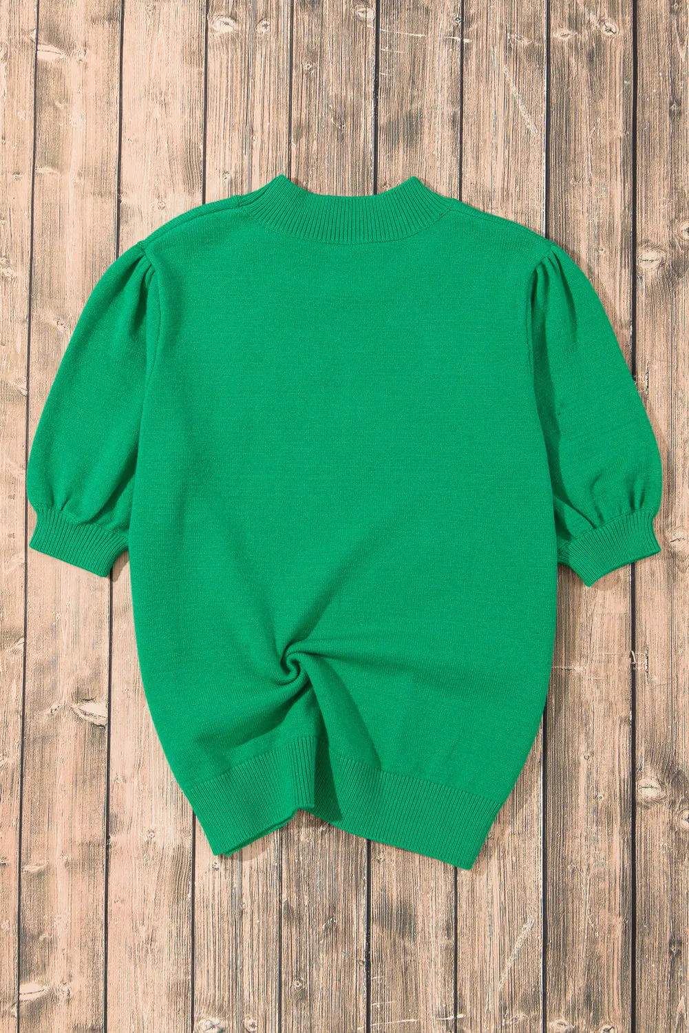 Bright Green Floral Bubble Short Sleeve Sweater