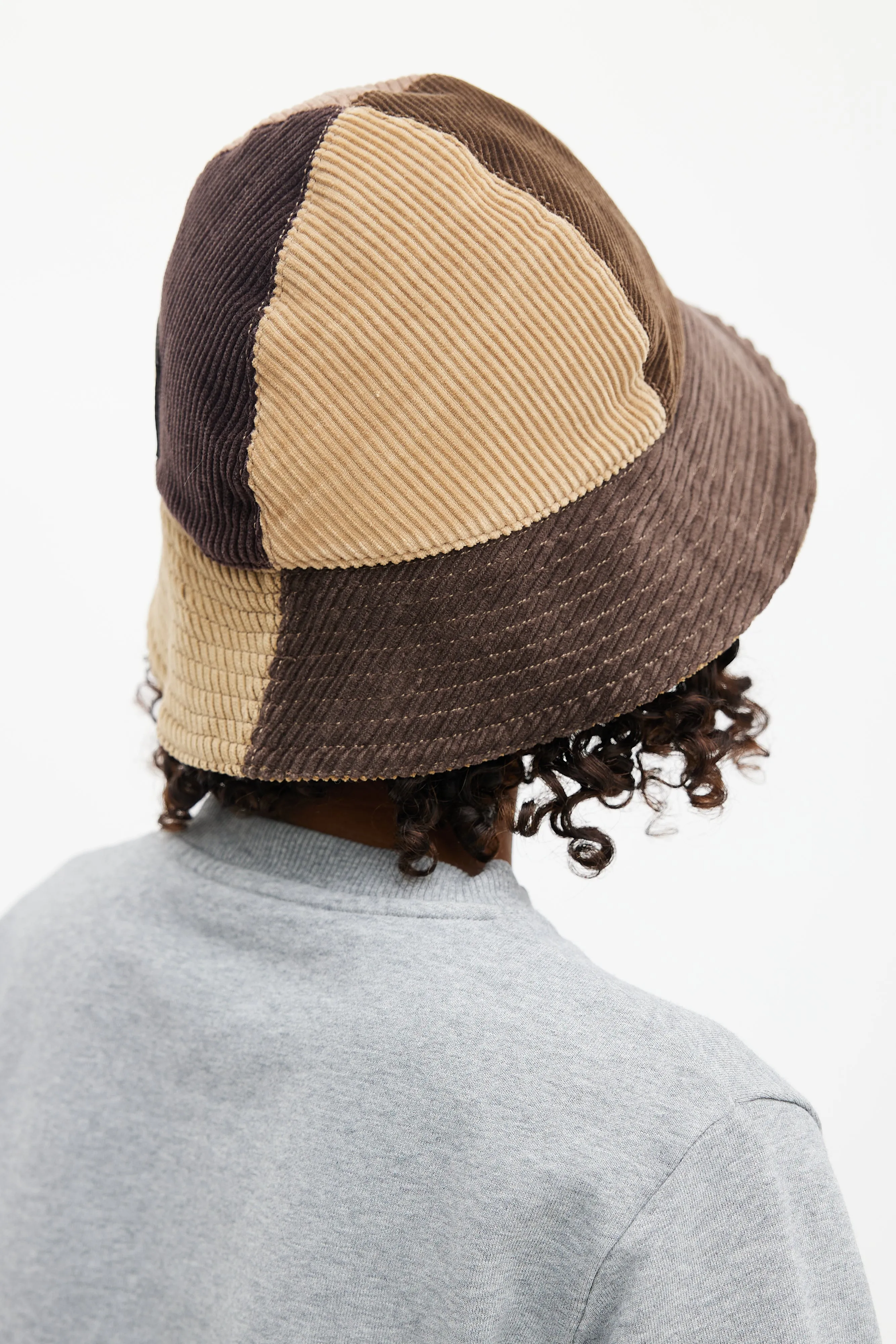 Brown Patchwork Corduroy Bucket Hat