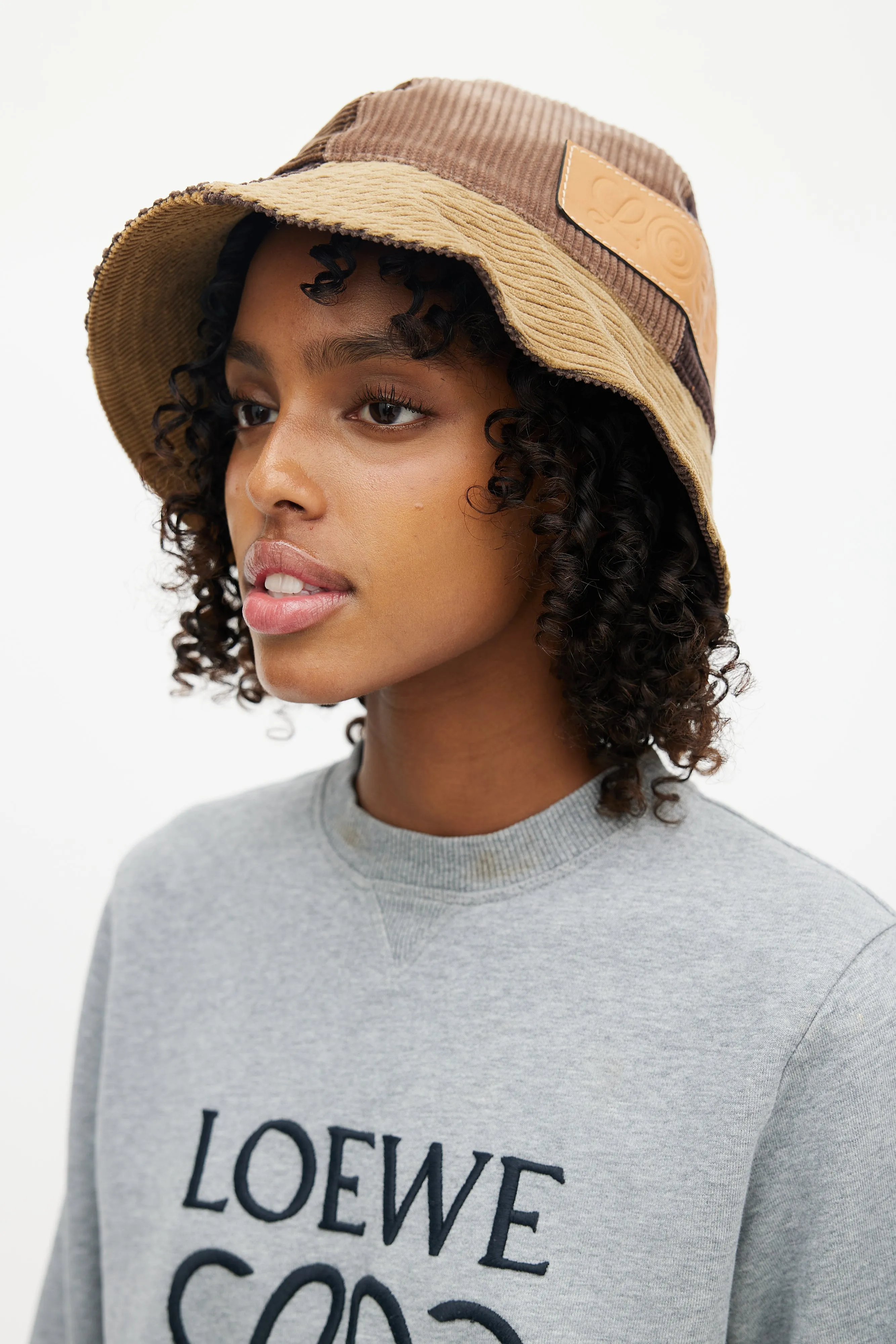 Brown Patchwork Corduroy Bucket Hat