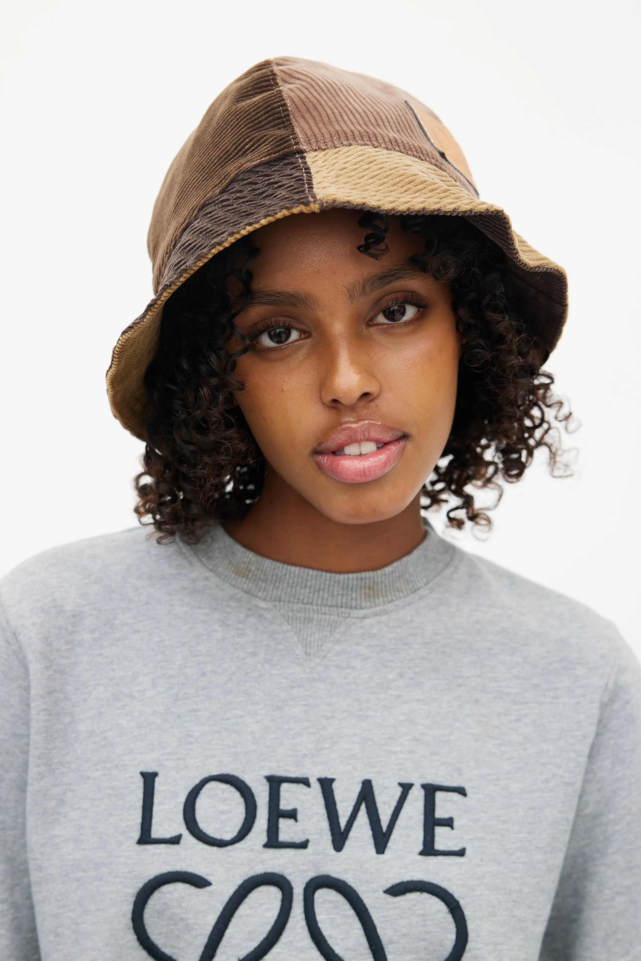 Brown Patchwork Corduroy Bucket Hat