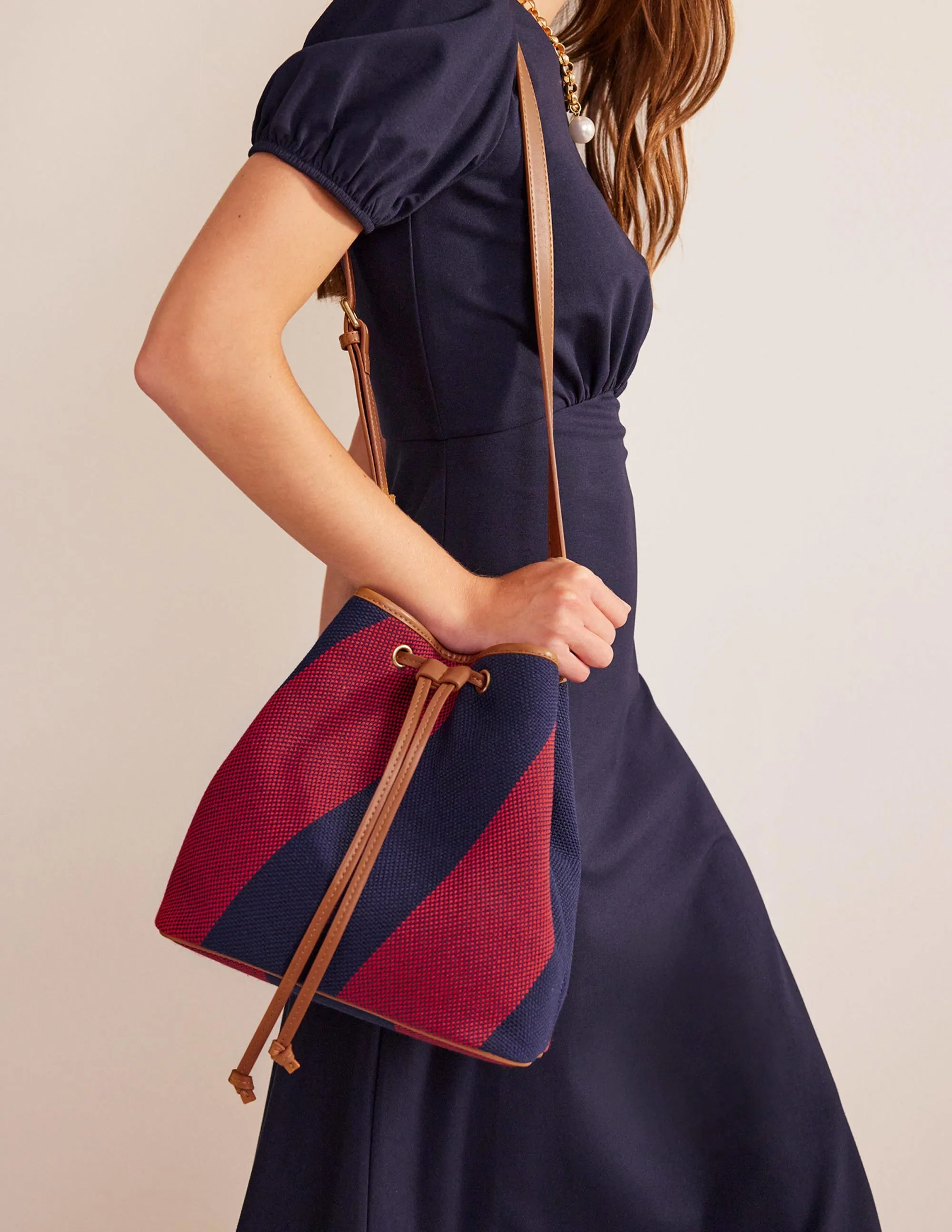 Bucket Bag-Red Navy Stripe