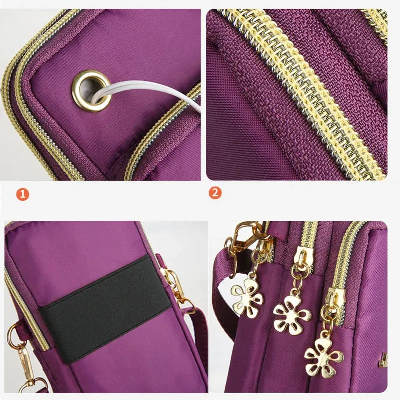 Buylor New Mobile Phone Crossbody Bags for Women Fashion Women Shoulder Bag Cell Phone Pouch With Headphone Plug 3 Layer Wallet