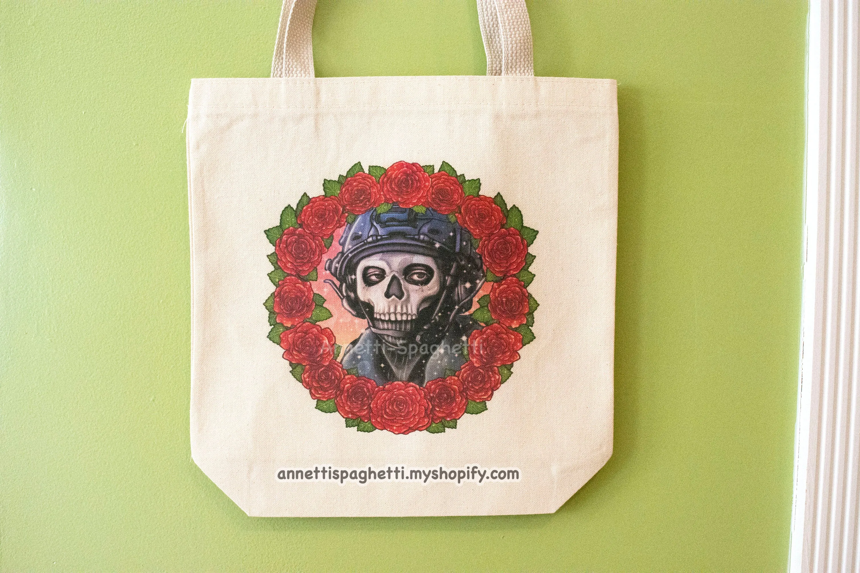 Call of Bro Ghost Flower Wreath Cotton Canvas Tote Bag