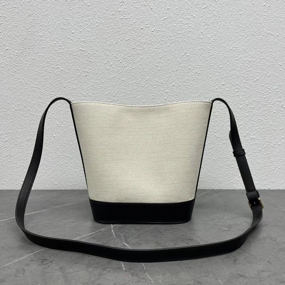 CE Small Bucket Cuir Triomphe In Textile Natural / Black For Women 9in/22cm