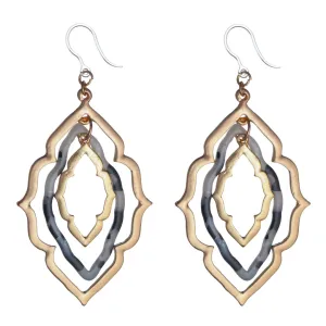 Celluloid Triple Frame Dangles Hypoallergenic Earrings for Sensitive Ears Made with Plastic Posts