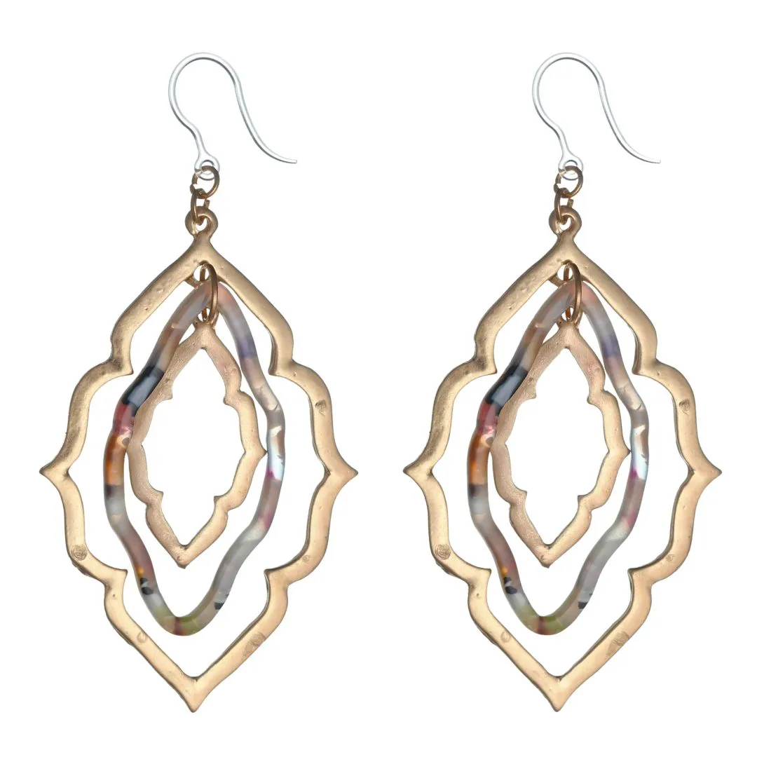 Celluloid Triple Frame Dangles Hypoallergenic Earrings for Sensitive Ears Made with Plastic Posts