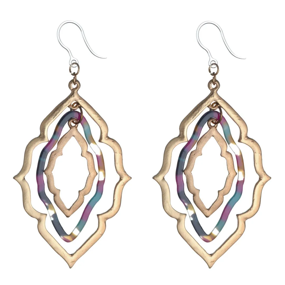 Celluloid Triple Frame Dangles Hypoallergenic Earrings for Sensitive Ears Made with Plastic Posts