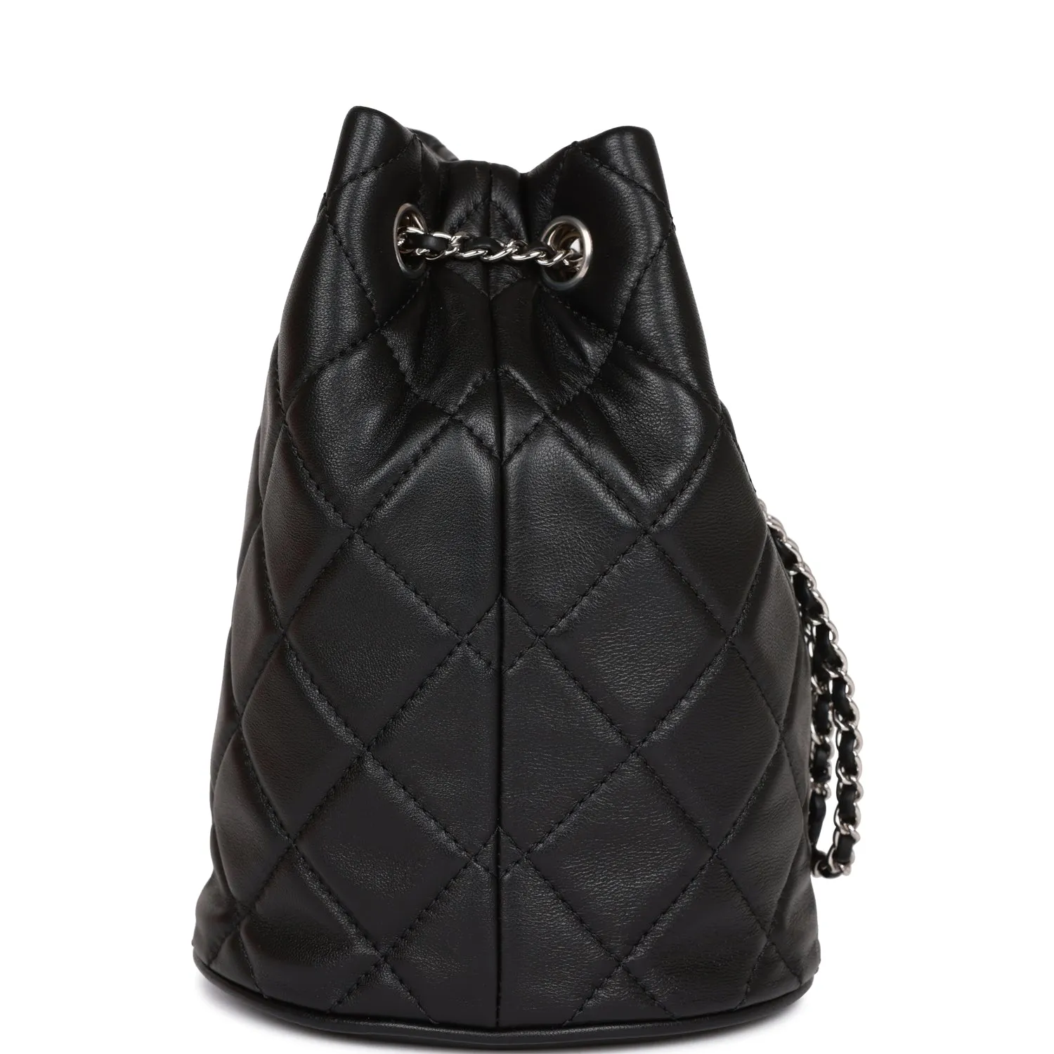 Chanel Mini Bucket Bag Black Lambskin Silver Hardware