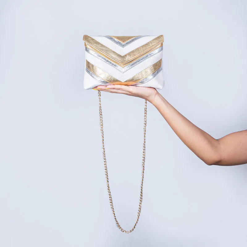 CHEVRON PUFF | WHITE, SILVER & GOLD