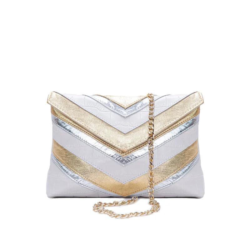 CHEVRON PUFF | WHITE, SILVER & GOLD