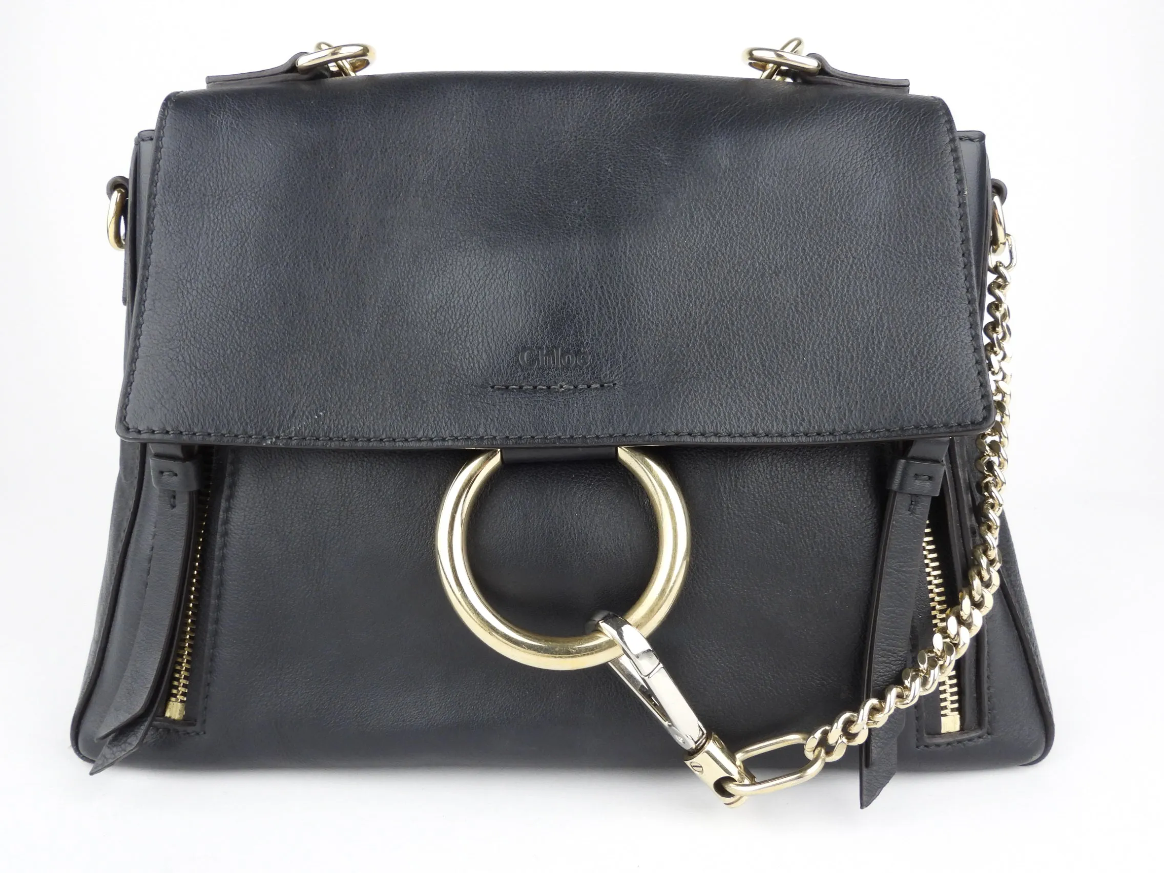 Chloe Black Leather Faye Day Two Way Crossbody Shoulder Bag