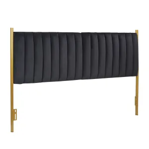 Chloe Contemporary/Glam King Headboard in Gold Steel and Black Velvet by LumiSource