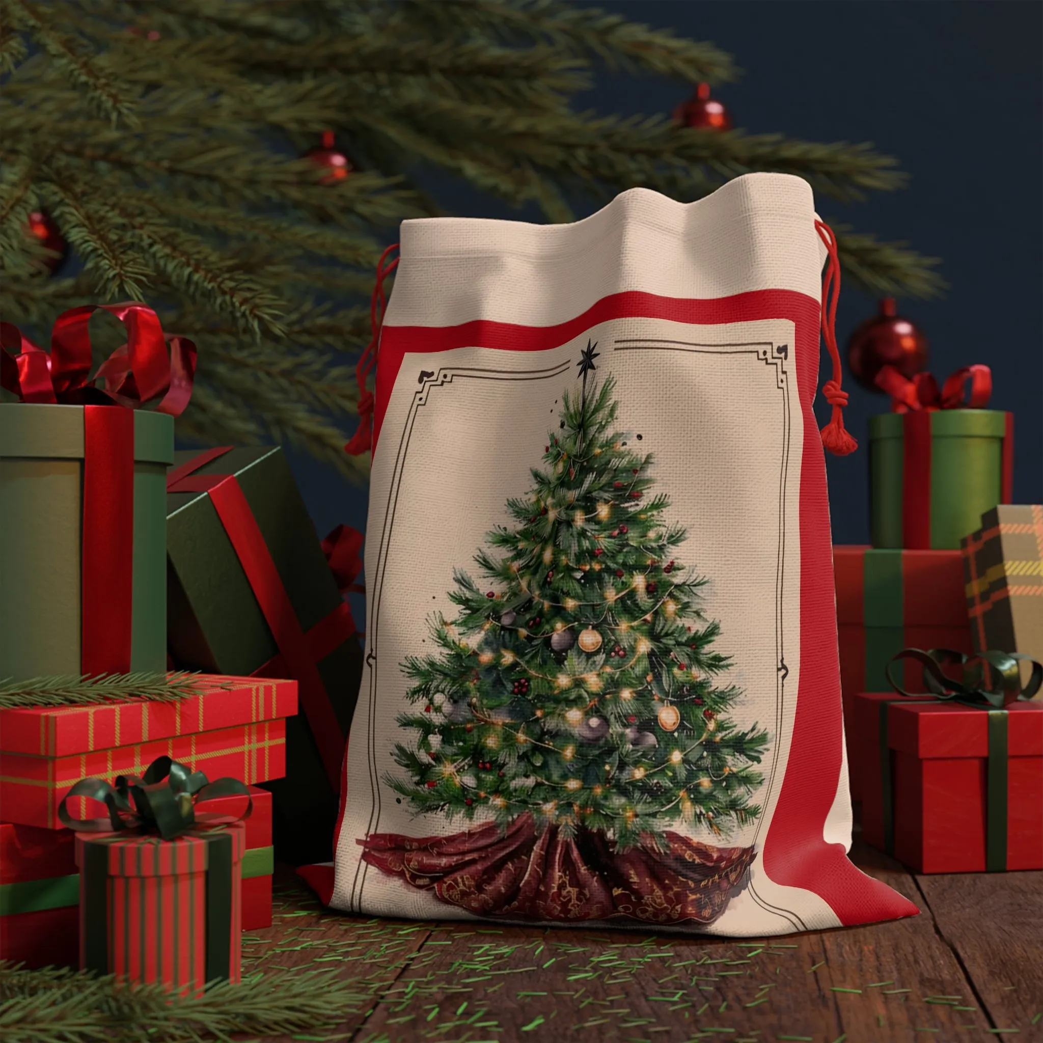 Christmas Tree Gift Bag, Holiday Present Pouch, Reusable Wrapping, Merry Christmas Gift, Eco-Friendly Storage