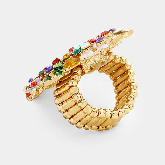 Christmas Tree Rhinestone Stretch Ring