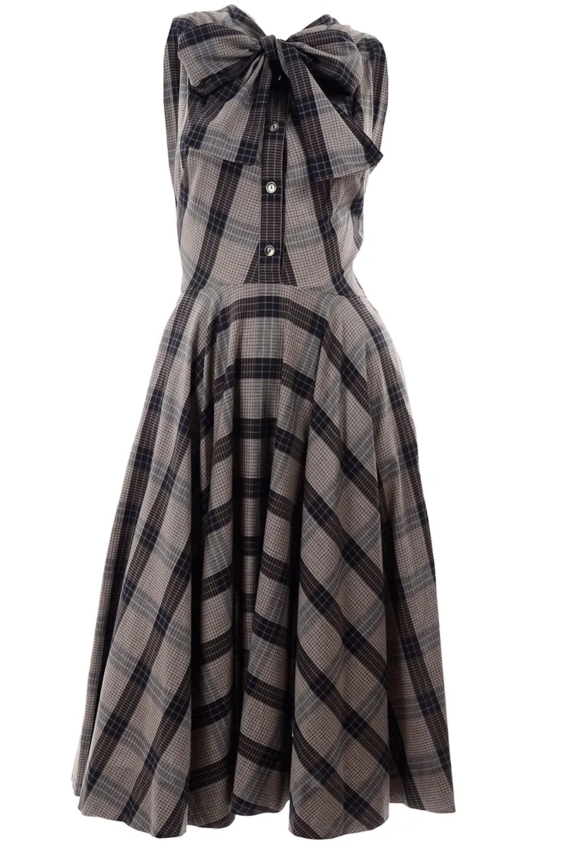 Claire McCardell 1950s Rare Vintage Plaid Sleeveless Day Dress