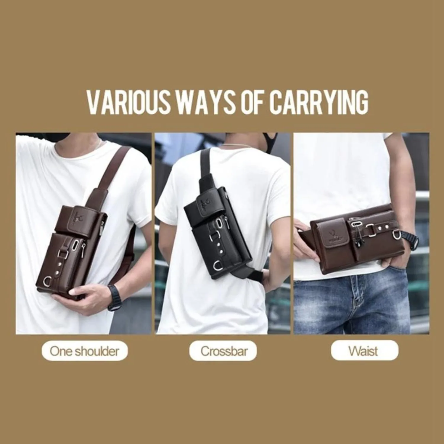 Classic Leather-Look Multi-Functional Waist Crossbody Bag