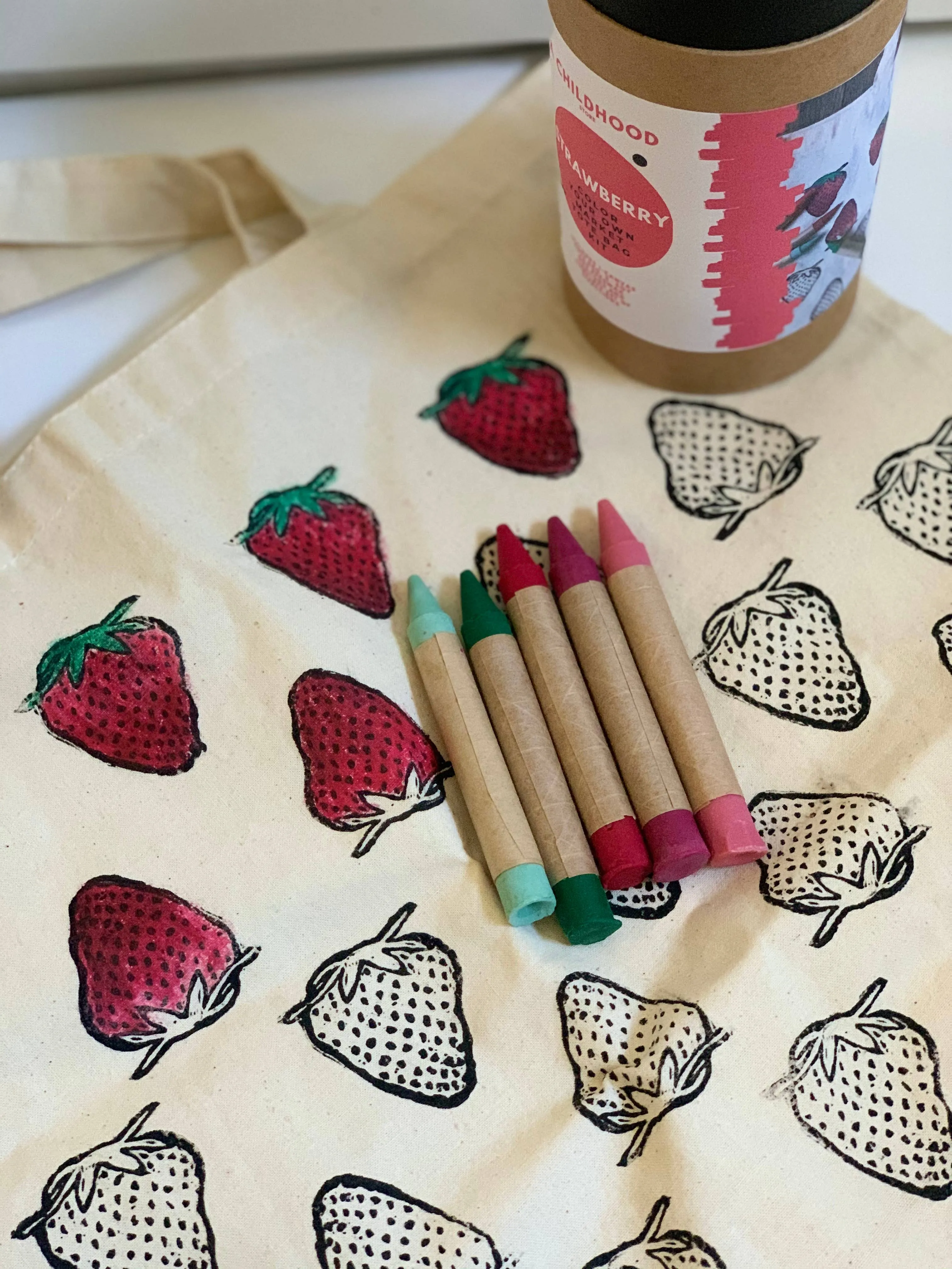 Color-Your-Own Strawberry Market Tote with Eco-Friendly Crayons