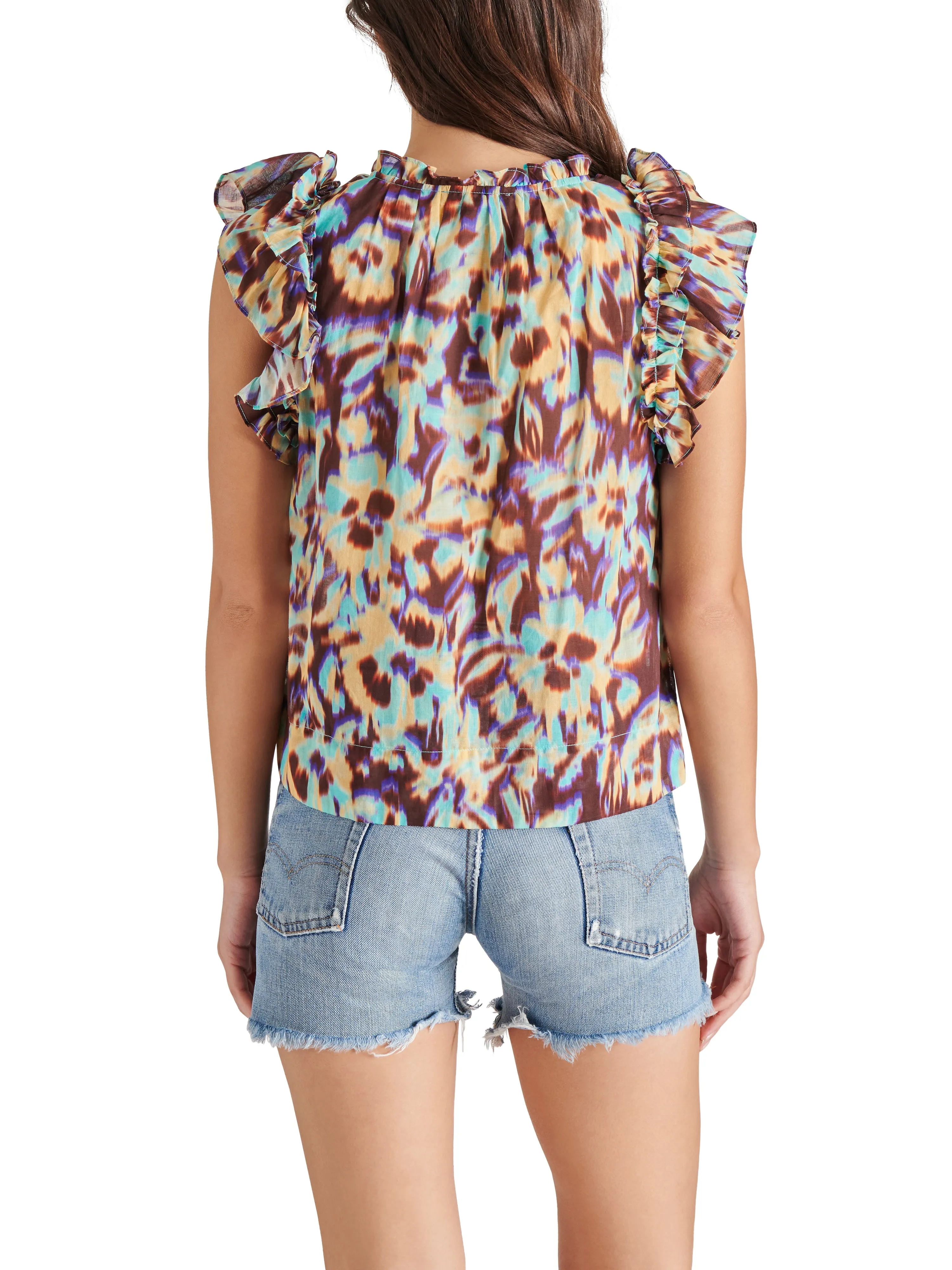 COTTON PRINT RUFFLE TOP