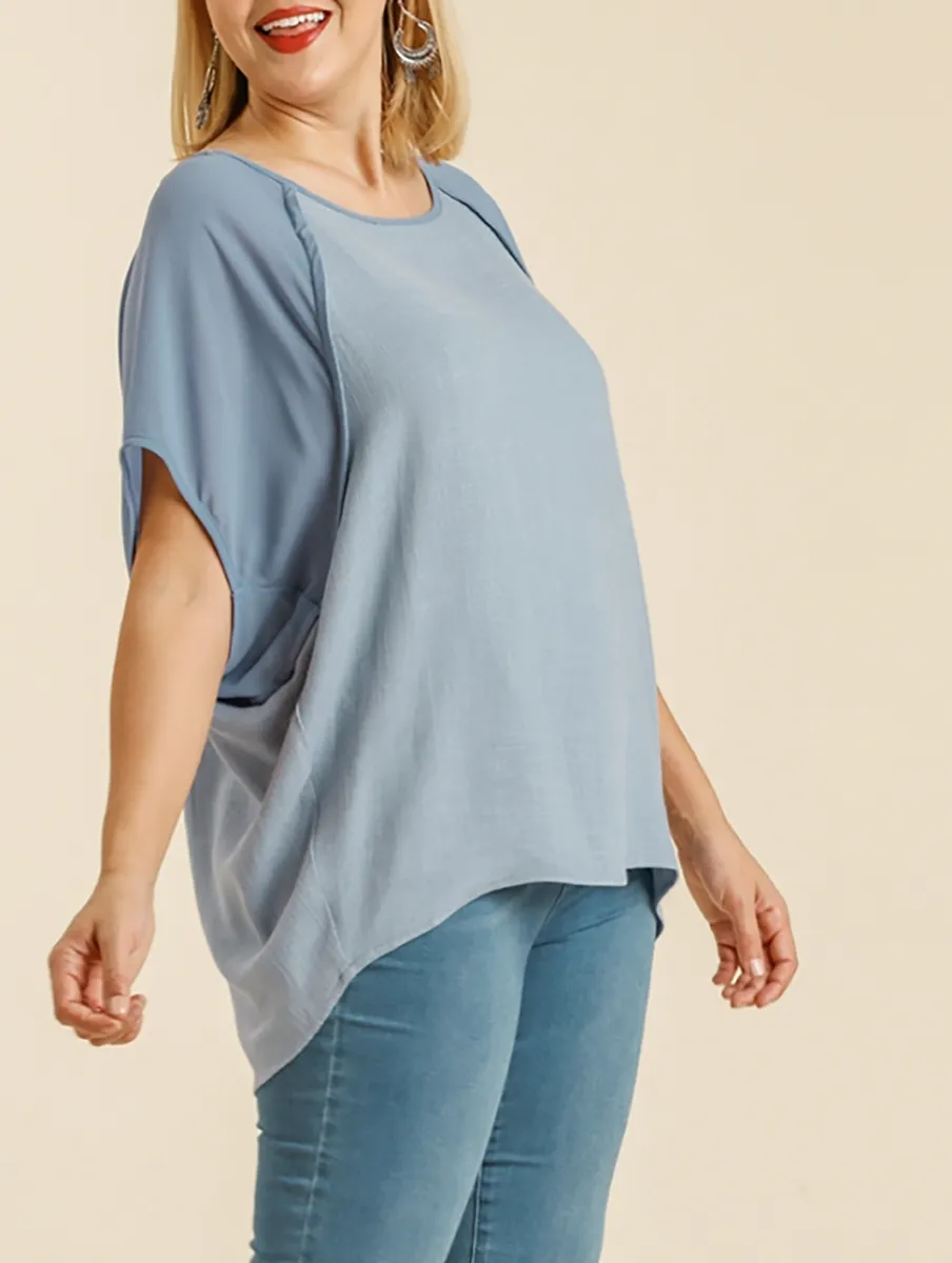 Curvy Hidden Love Linen Short Sleeve Top