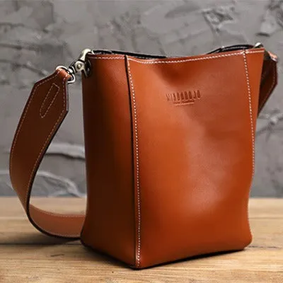 Cute Black LEATHER WOMEN Bucket SHOULDER BAG Barrel Crossbody Purses FOR WOMEN