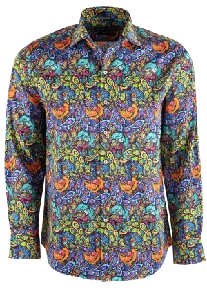 David Smith Australia Peacock Print Button-Front Shirt