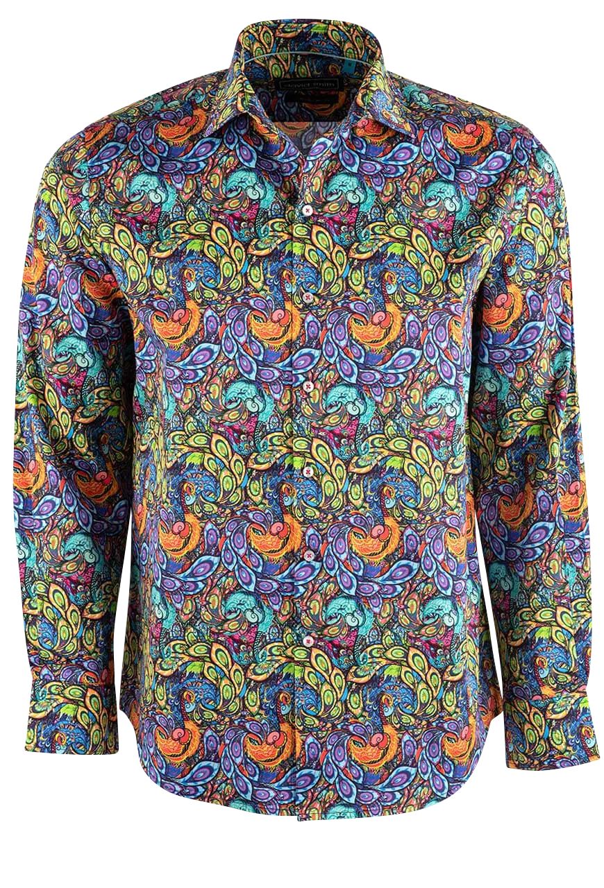 David Smith Australia Peacock Print Button-Front Shirt