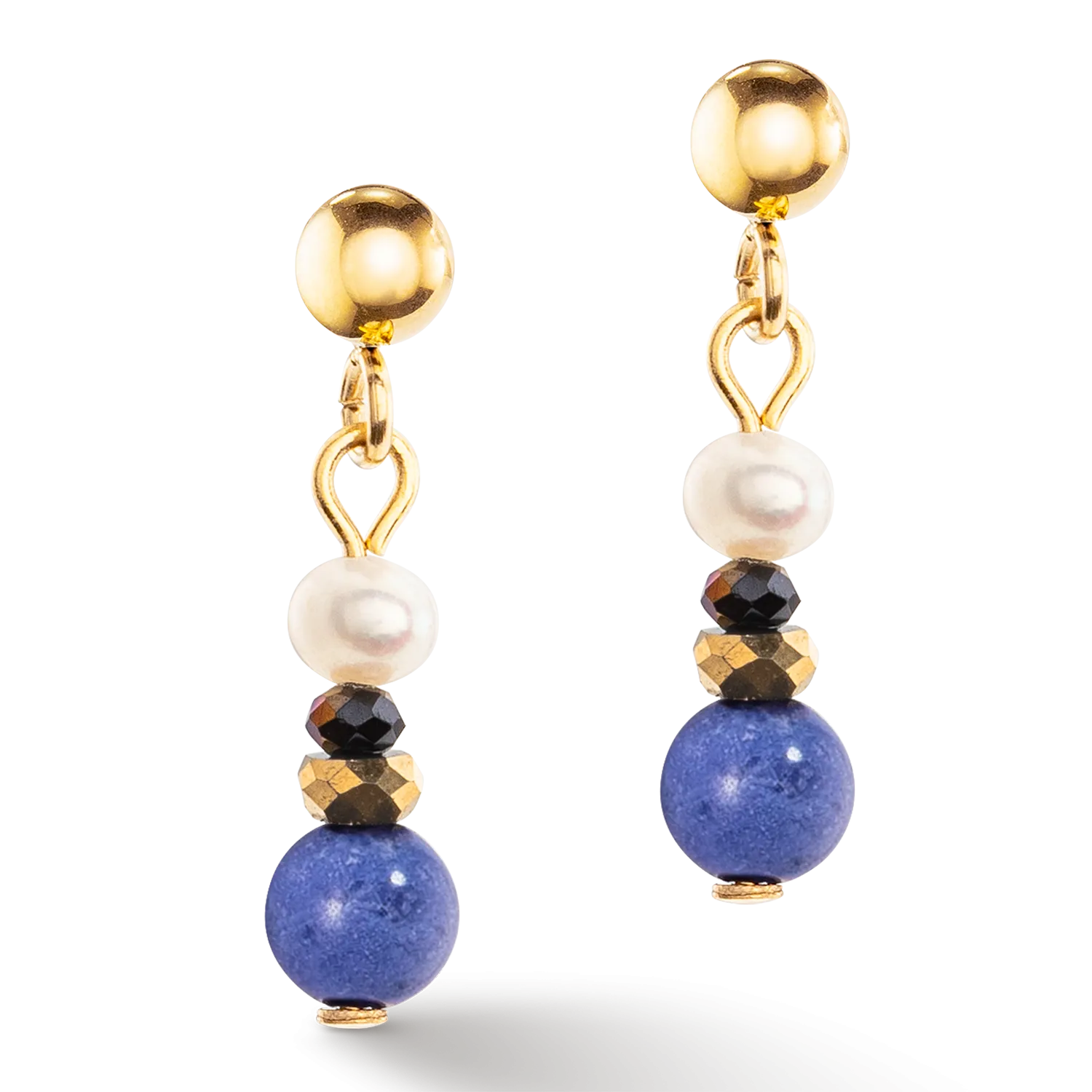 Earrings Flow Freshwater Pearls & Sodalite gold