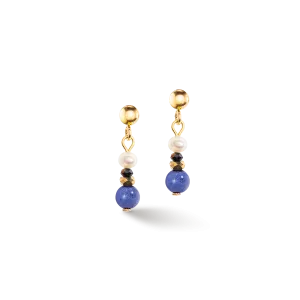 Earrings Flow Freshwater Pearls & Sodalite gold