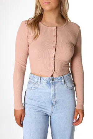 Eden Button Front Waffle Tee Desert