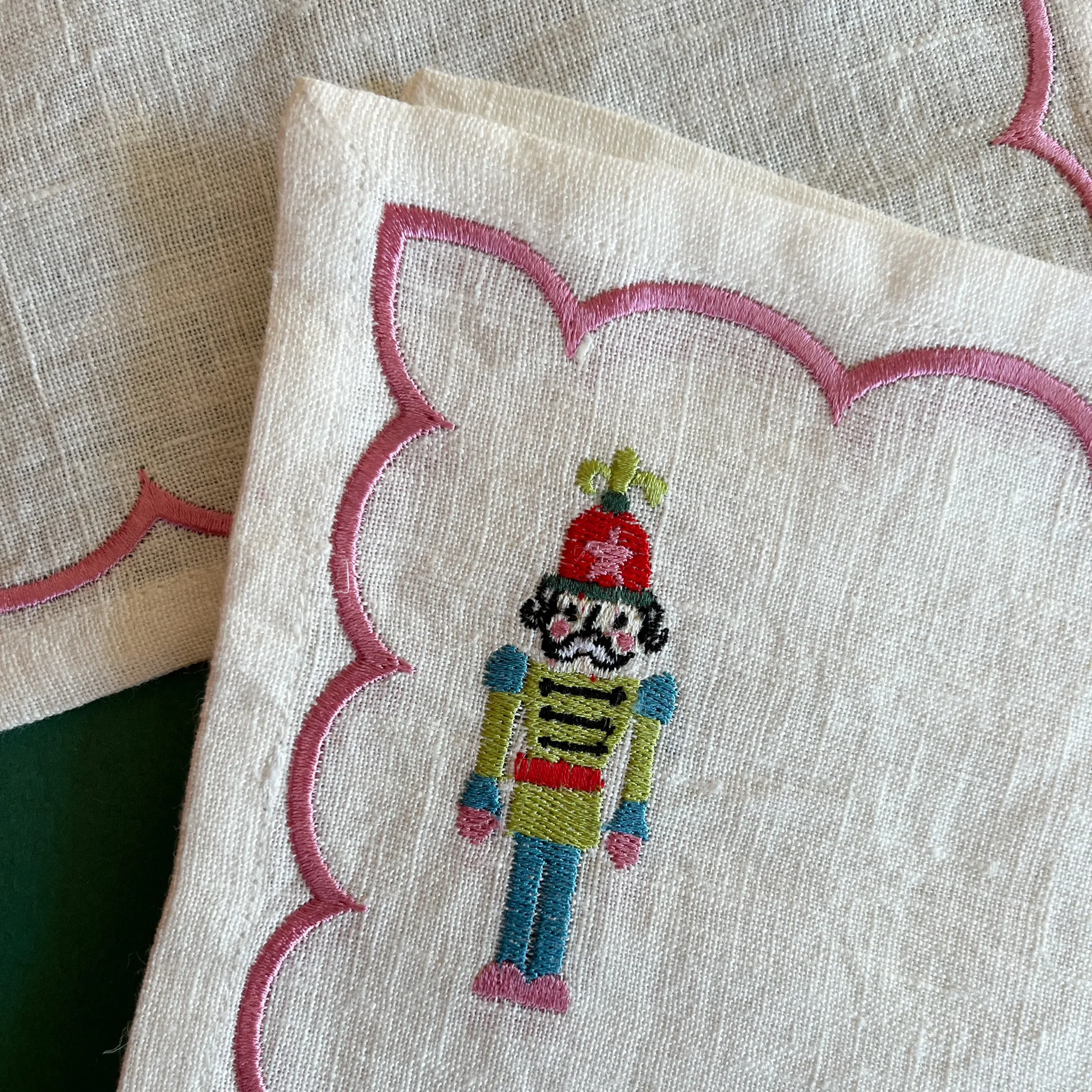 Embroidered Nutcracker Linen Cocktail Napkins/Coasters, Set of 4