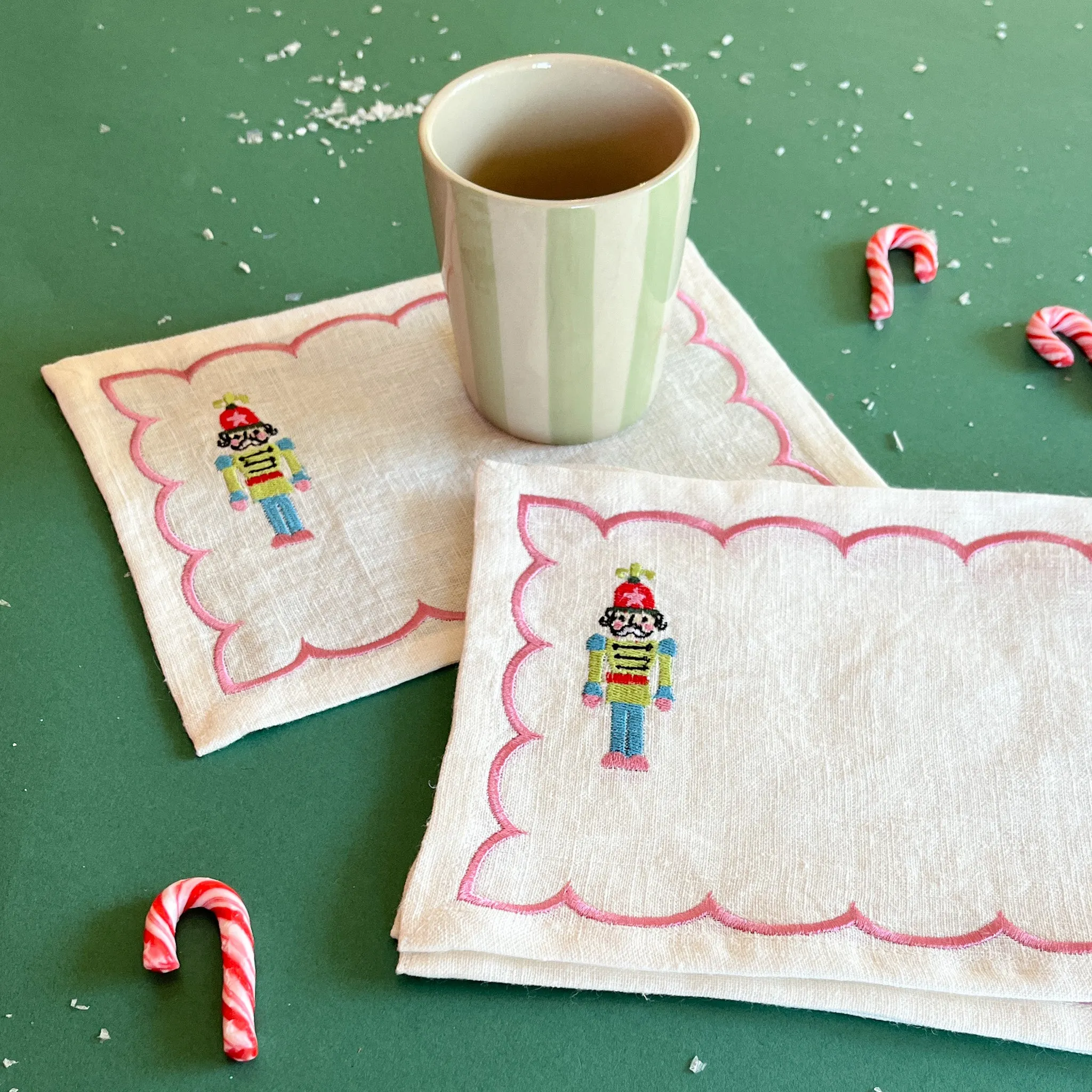 Embroidered Nutcracker Linen Cocktail Napkins/Coasters, Set of 4