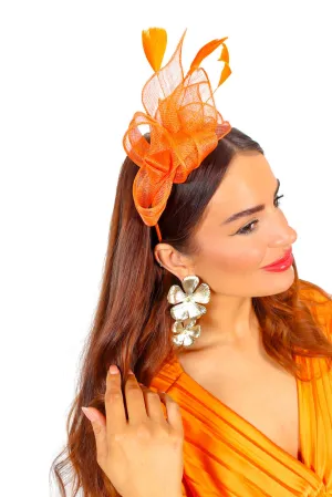 Endlessly Fascinating - Orange Feather Sinamay Fascinator