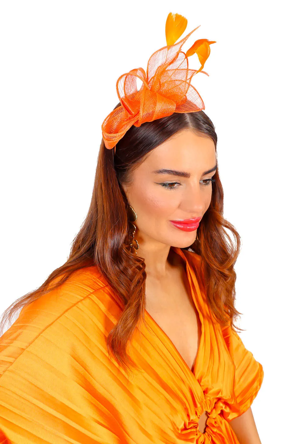 Endlessly Fascinating - Orange Feather Sinamay Fascinator