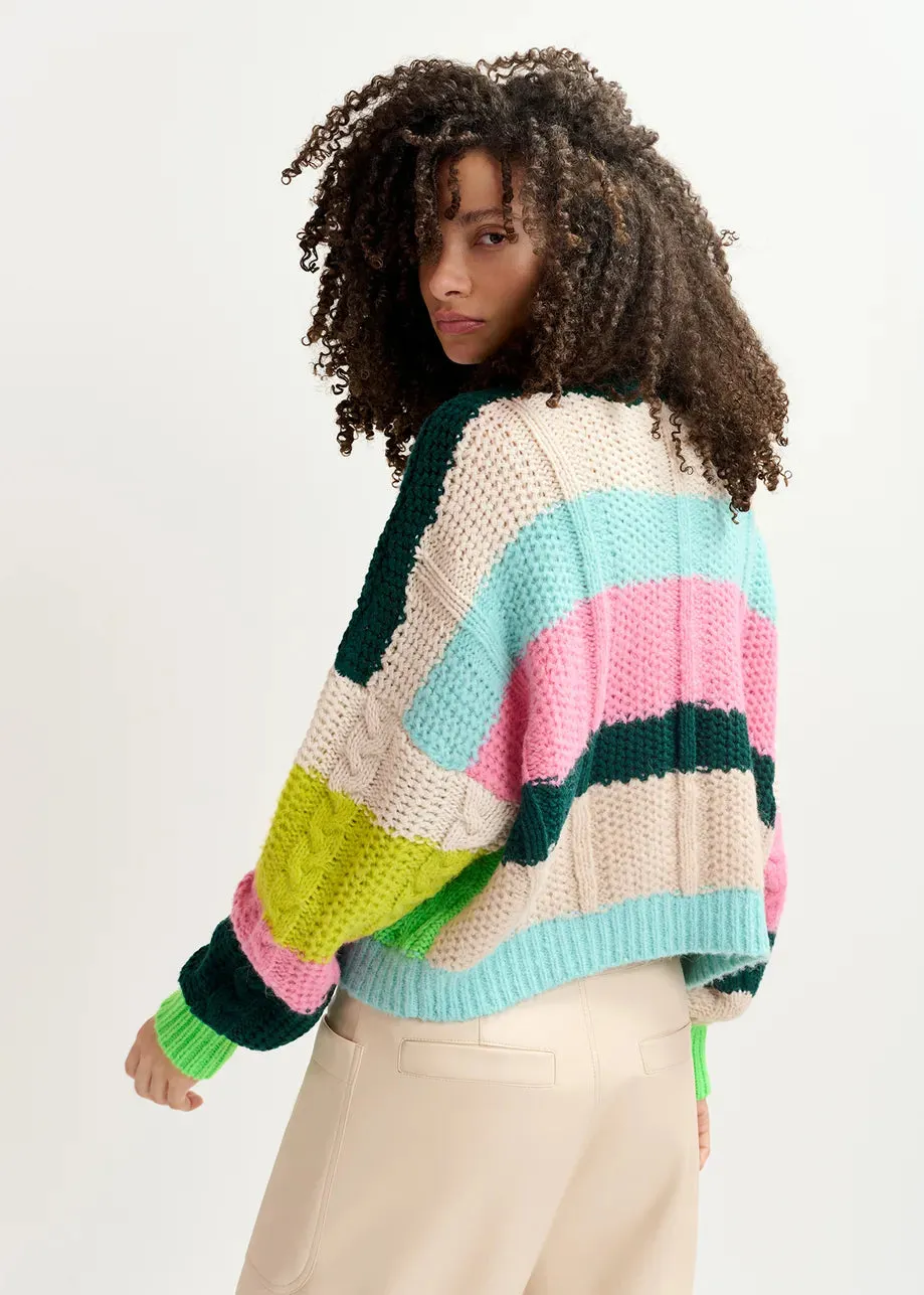 ESSENTIEL Off White Stripe Knit Sweater