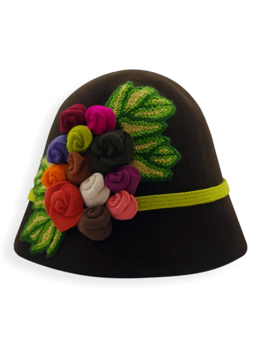 Felt Cloche Hat with Multi Flowers Appliqué