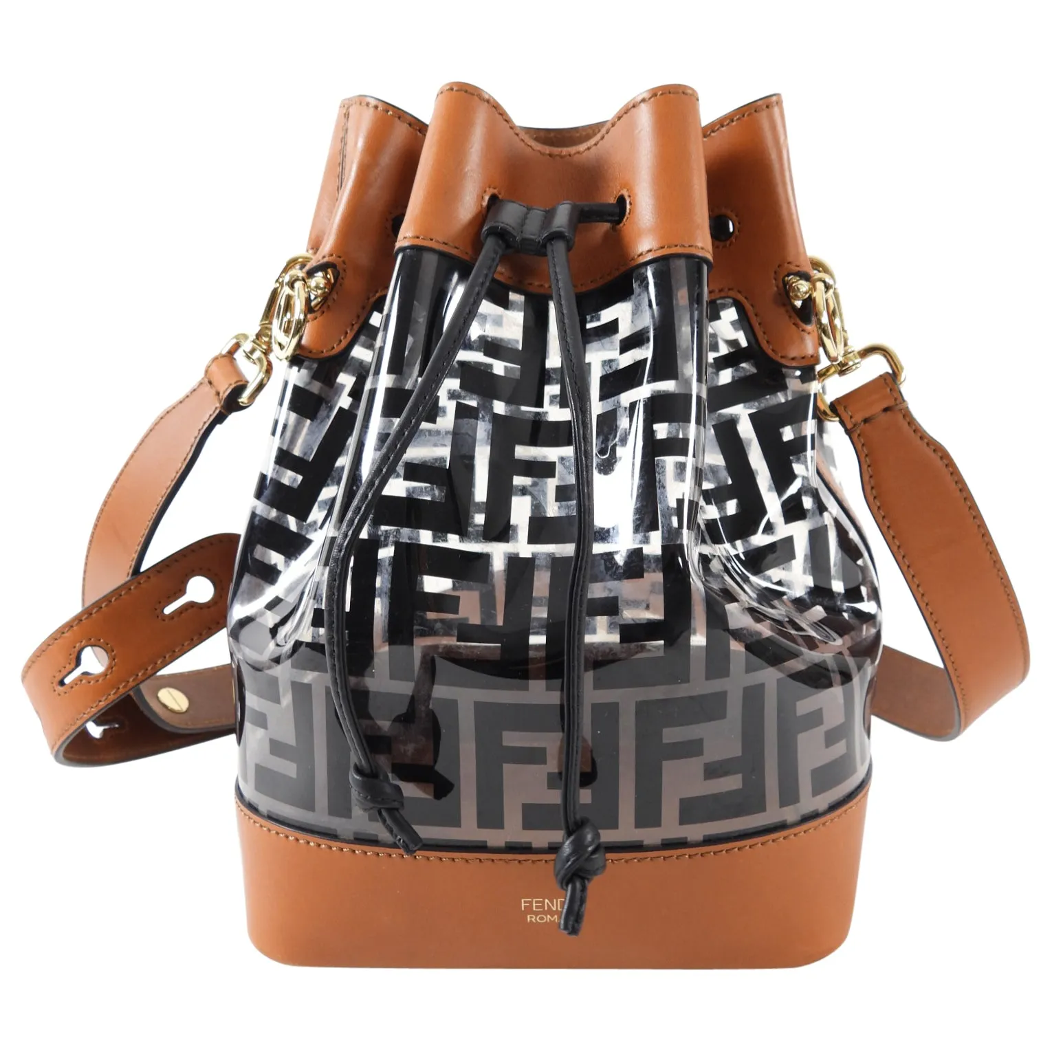 Fendi PVC Zucca and Tan Leather Grande / Large Mon Tresor Bucket Bag