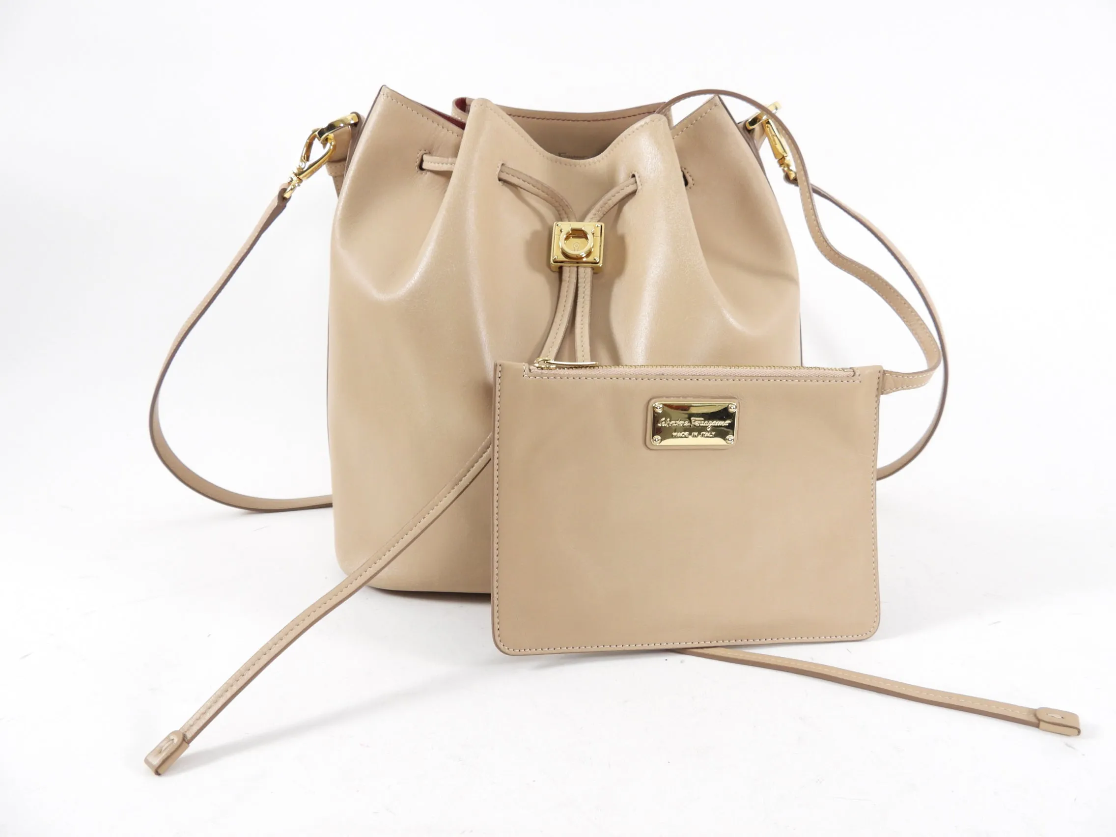 Ferragamo Sansy Light Beige Leather Two-Way Bucket Bag