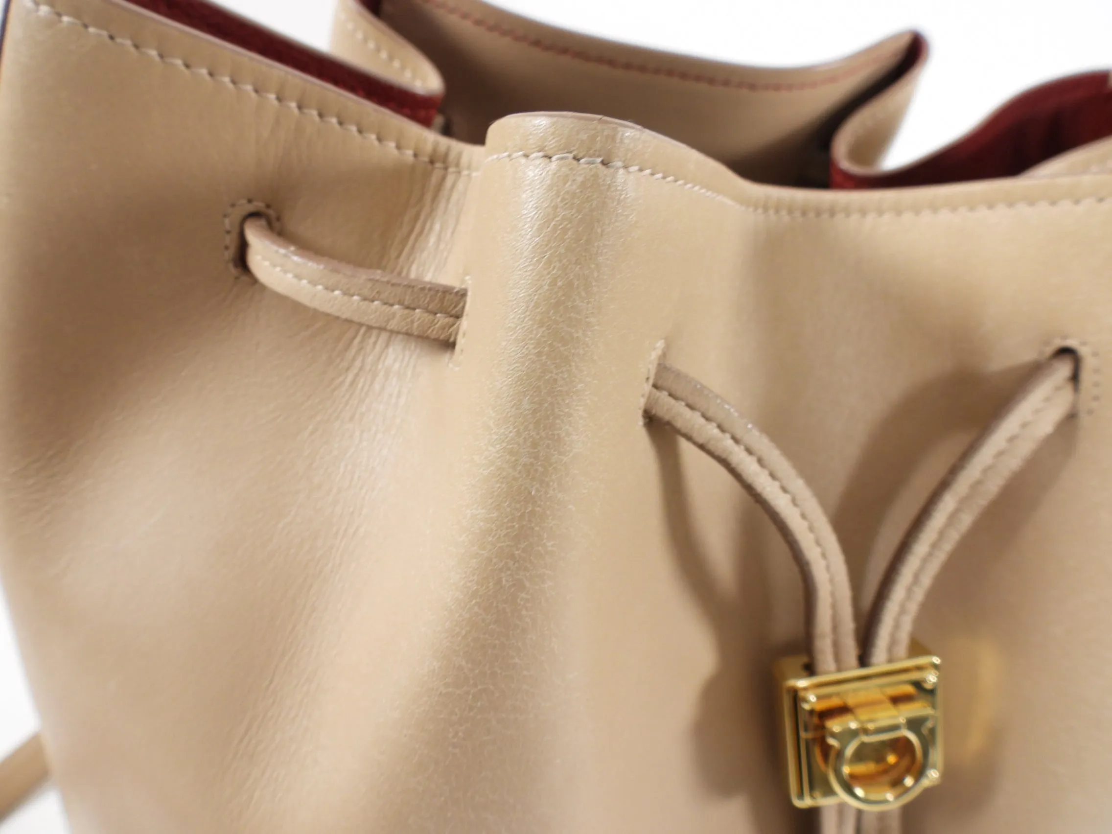 Ferragamo Sansy Light Beige Leather Two-Way Bucket Bag