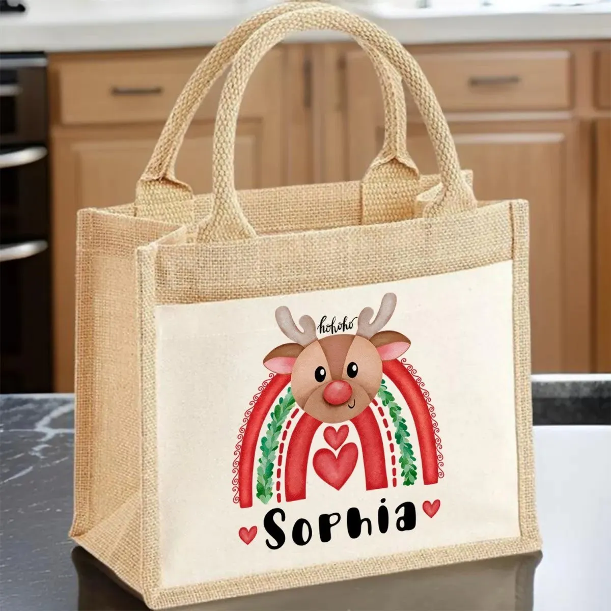 Festive Reindeer Tote Bag - Kids' Xmas Gift - Rainbow Design - Personalised