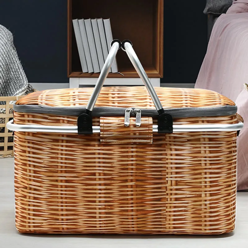 Foldable Thickened Beach Outing Cooler Bag Oxford Picnic Basket