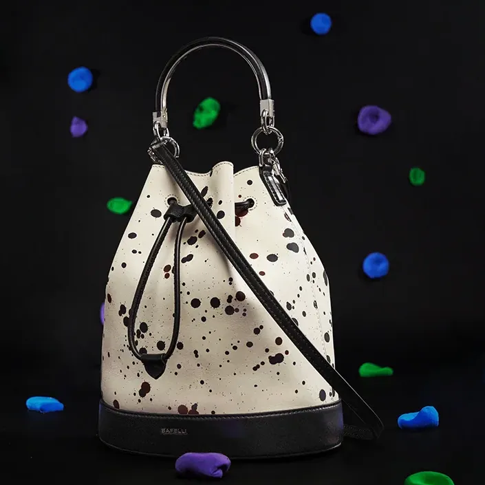 Genuine Leather Versatile Dot Pretend Bucket Handbag