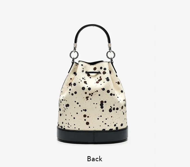 Genuine Leather Versatile Dot Pretend Bucket Handbag