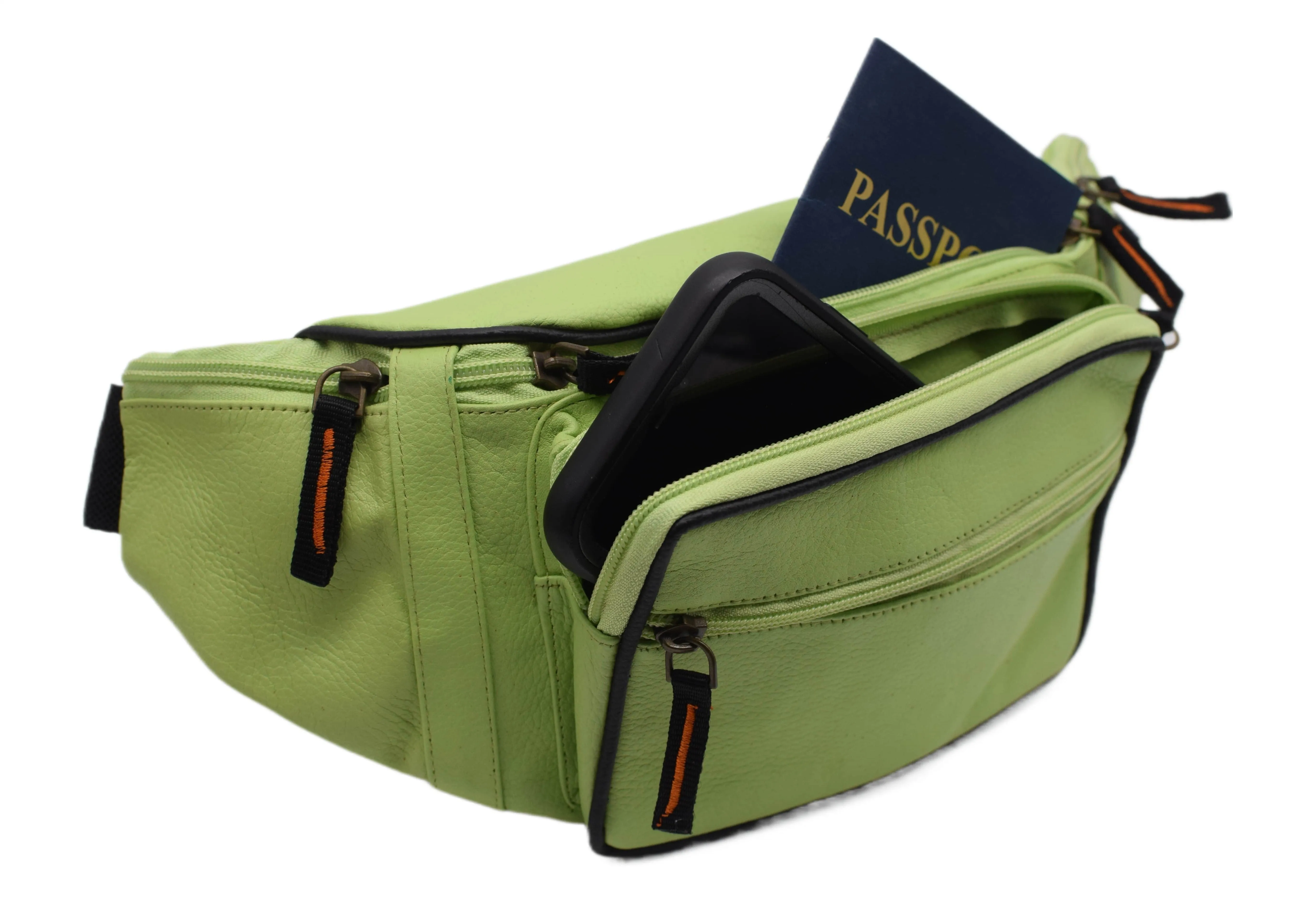 Genuine Pebbled Leather Fanny Pack Multiple Pockets Waist Bag Travel Hiking Sports 7311