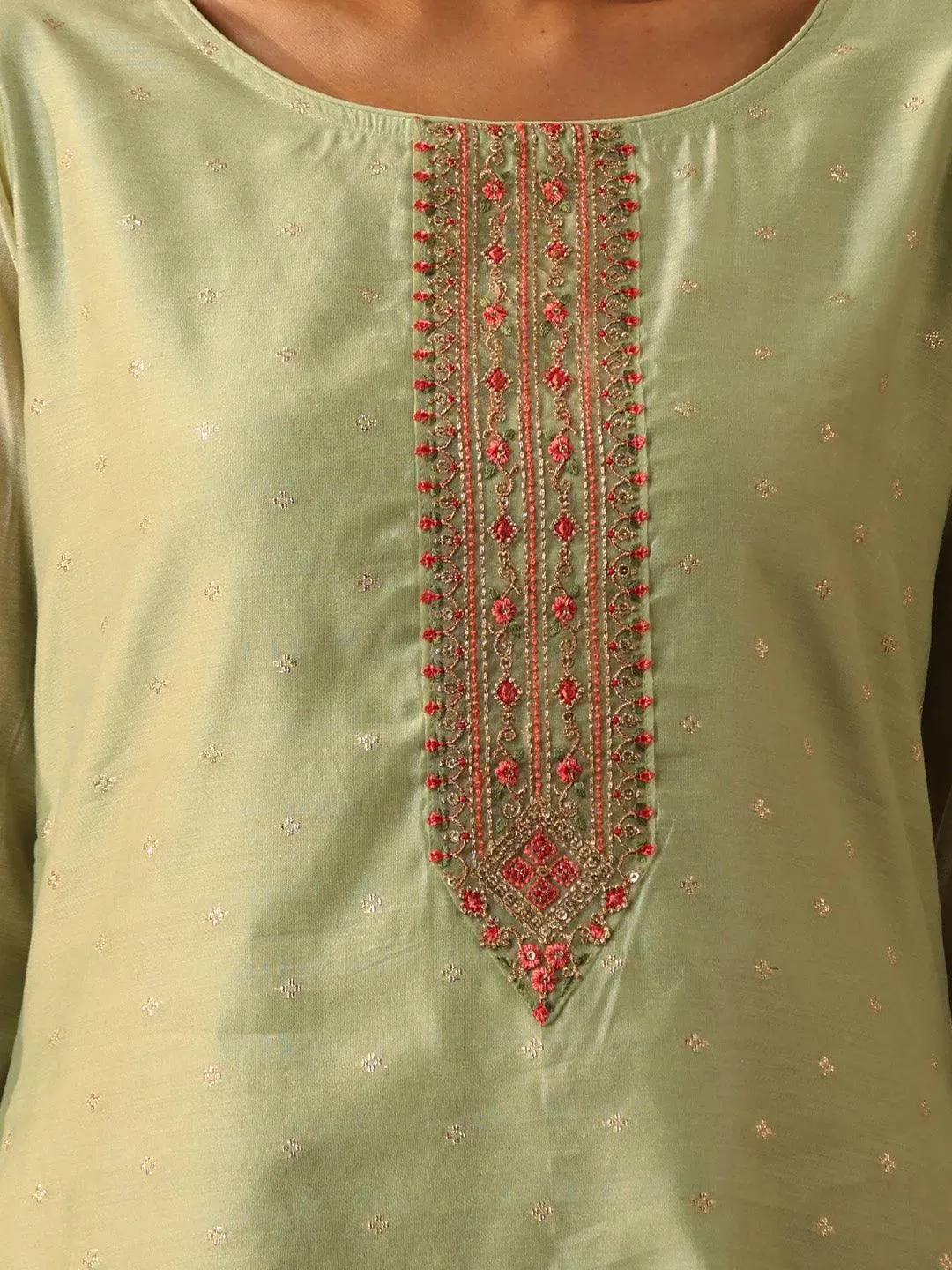 Green Embellished Chanderi Silk Straight Kurta