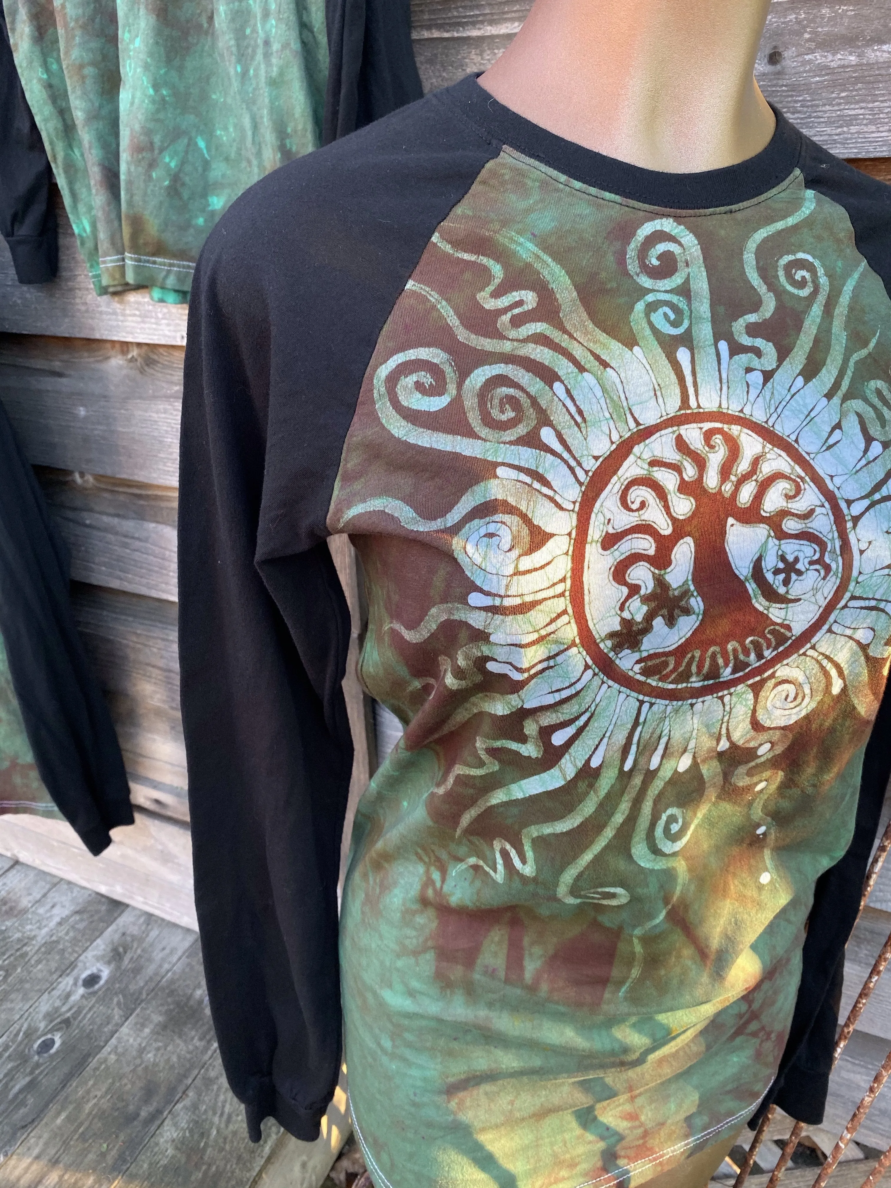 Green Tree Black Raglan Long Sleeve Batik by Batikwalla