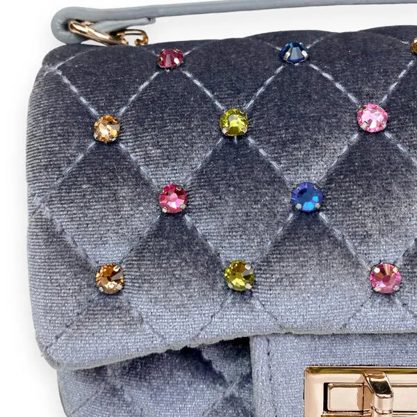 Grey Colorful Gems Velvet Quilted Purse