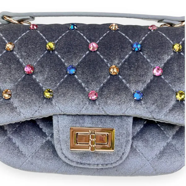 Grey Colorful Gems Velvet Quilted Purse