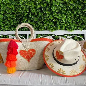 Hand Painted Heart Tote and Hat Set